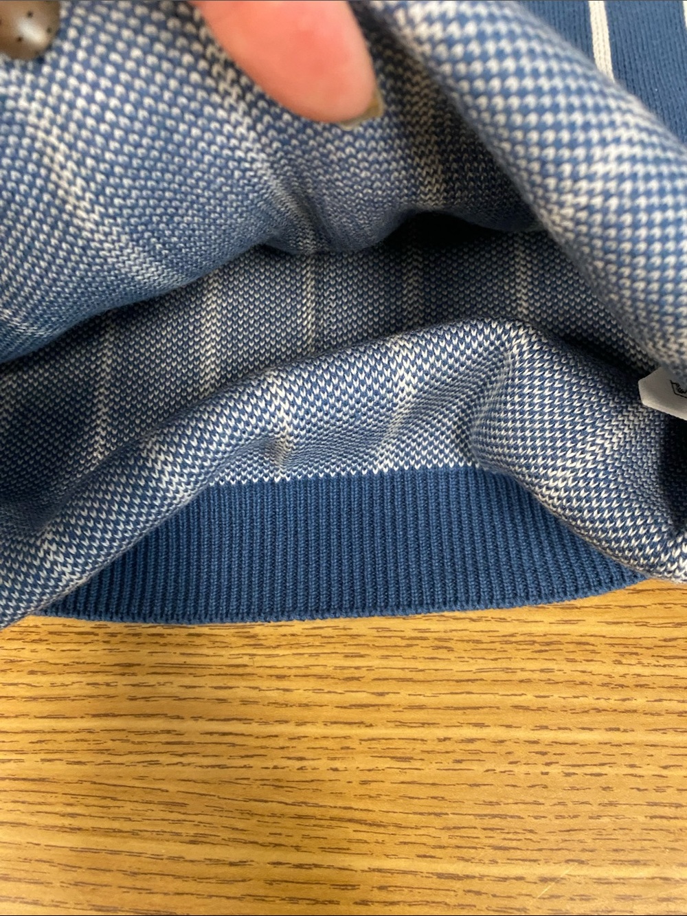 Oster Blue and White Vertical-Stripe Polo Sweater - Picture 6 of 7